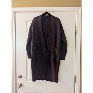 Uniqlo Long Boucle Knit Cardigan Sweater Coat Purple Marled- Size Medium